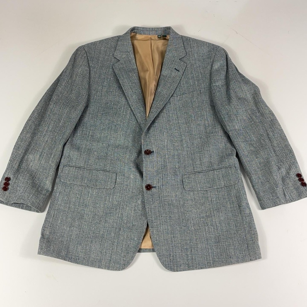 Orvis Blazer Mens 46 Blue Silk Check Tweed Sport Coat Classic Fit Jacket